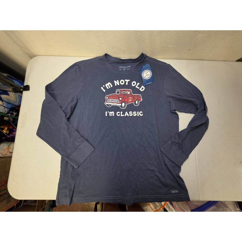 Life is Good Mens XL Crusher Long Sleeve Tee Blue Im Not Old Im Classic Truck